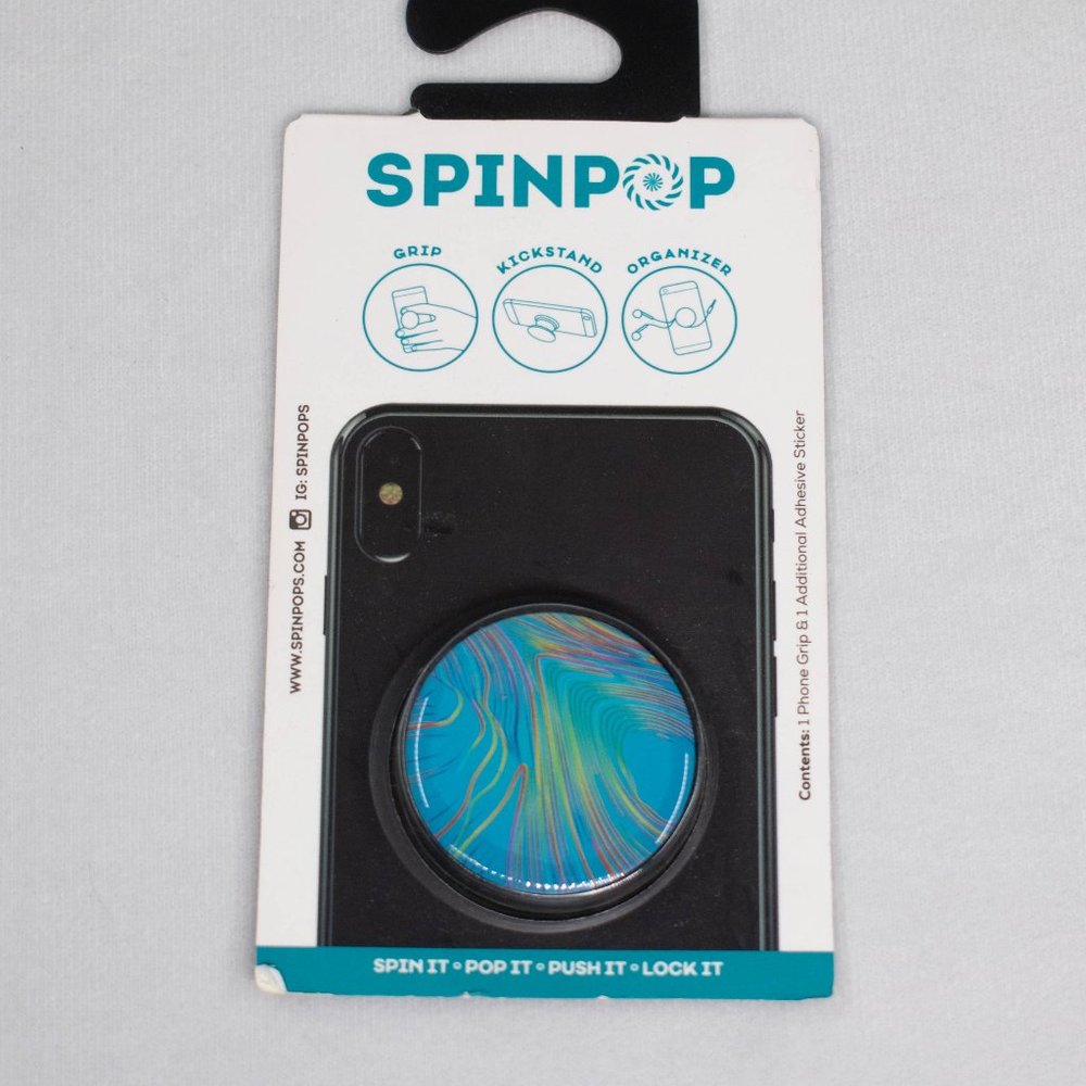 SpinPop Color Swirl Phone Grip, Cable‎ Organizer, Kickstand, NEW!